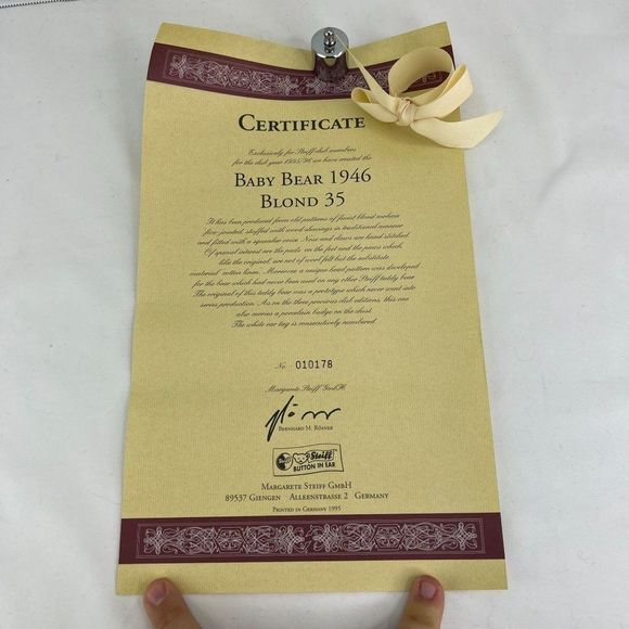 Steiff Club 1995/96 Baby-Bar 1946 Replica BLOND 35 Bear Box CoA - Picture 12 of 12